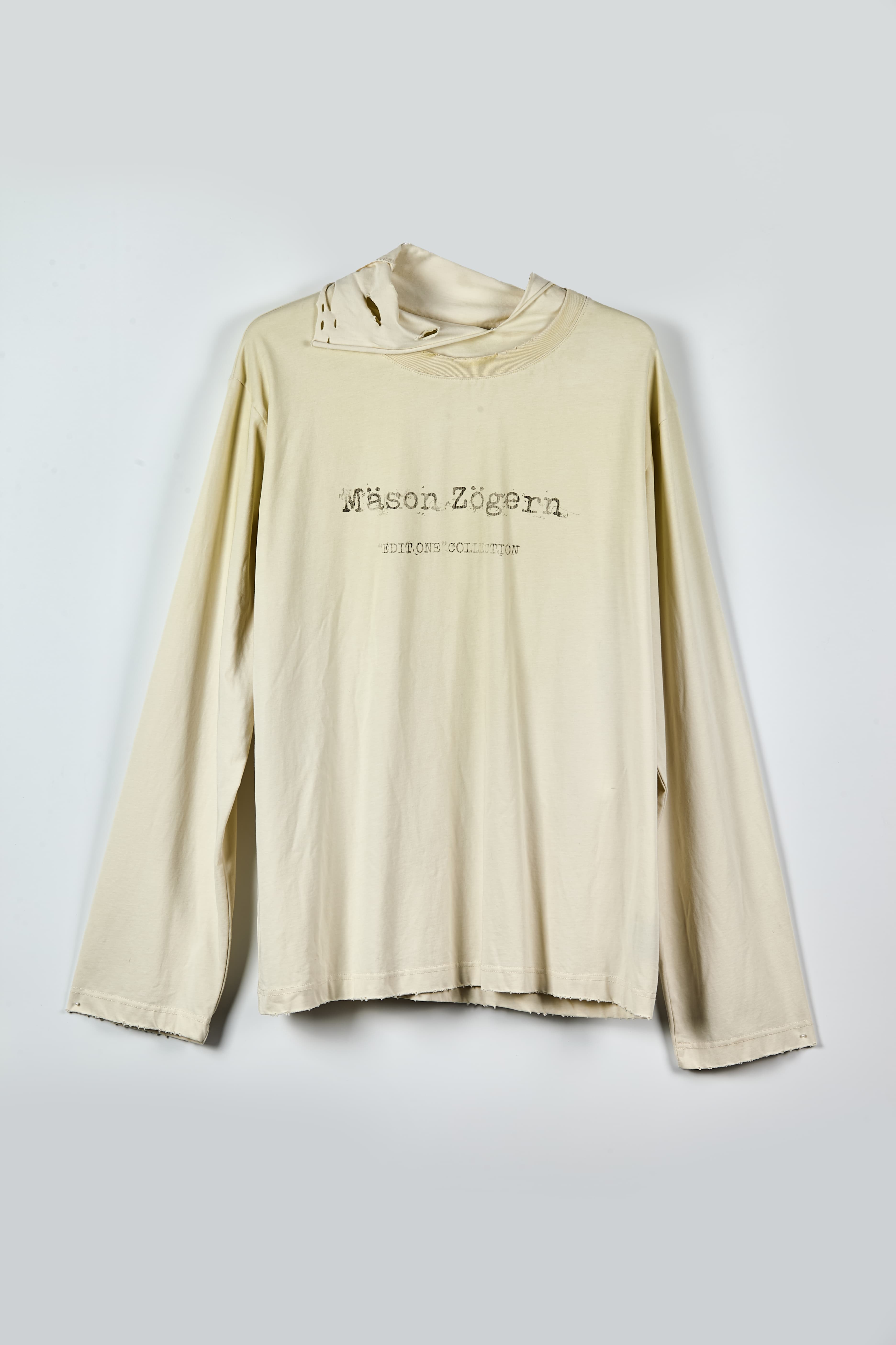Distressed Mock Neck Long Sleeve - Grunge Deconstructed Layered Tee